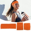 Unique Bargains Stretchy Cotton Blend Sweat Absorbing Sport Headband Wristband Orange 3 pcs - image 2 of 4