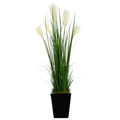 Nearly Natural 4.5-ft Wheat Plum Grass Artificial Plant in Black Metal Planter
