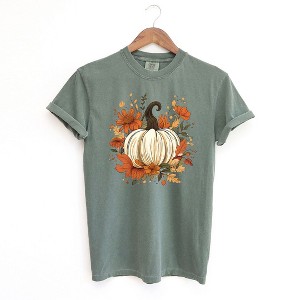 Simply Sage Market Women's Fall Pumpkin Floral Short Sleeve Garment Dyed Tee - 1 of 2