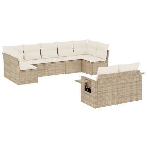 vidaXL 9 Piece Patio Sofa Set with Cushions Beige Poly Rattan - Beige and Cream With Table - 1 of 4