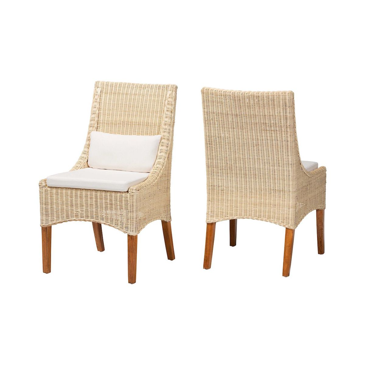 bali & pari,Haybourne Natural Rattan 2-Piece Dining Chair Set - Handwoven Wicker Accent