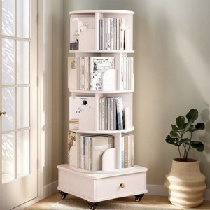 Sapphtopaz Rotating Bookshelf with Wheels Wood Bookcase Organization and Storage Round Book Shelf for Living Room - 1 of 4