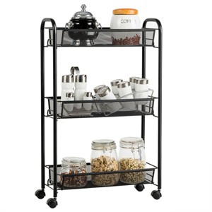 Tangkula 3 Tier Rolling Storage Cart Full-Metal Basket Stand Utility Cart Trolley - 1 of 4