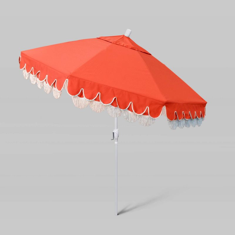 9' Sunbrella Scallop Base Fringe Market Patio Umbrella with Crank Lift - White Pole - California Umbrella, 3 of 5