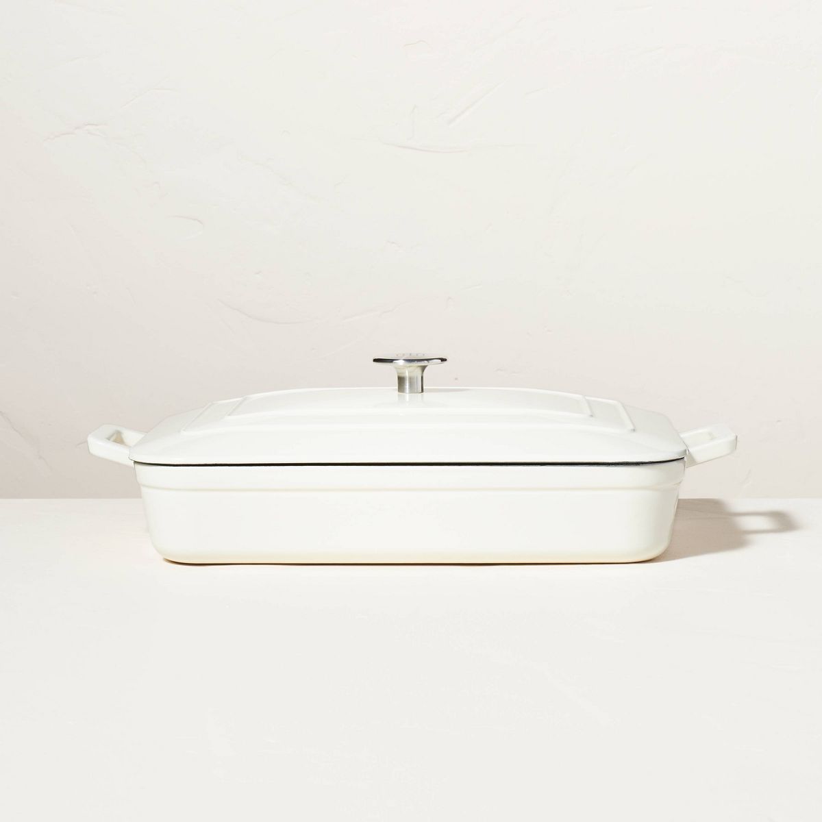 Enamel Coated Casserole/Bakeware Dish with Lid Cream - Hearth & Hand™ with Magnolia: Cast Iron, Hand Wash, Nonstick