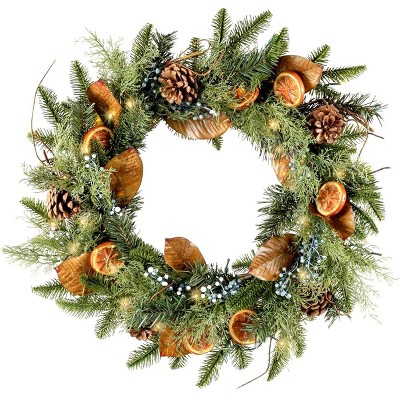 Red Co 26-inch Artificial Light-Up Christmas Wreath with Oranges Battery-Operated