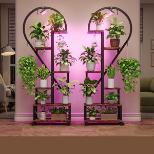 Bestier 65’’ Heart Shaped Plant Stand with Grow Lights & Wheels, 6-Tier Tall Metal Plant Shelf Display Shelf with Hanging Hooks - 1 of 4