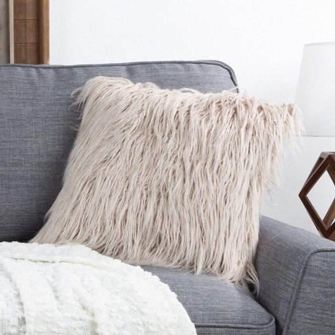 Fuzzy Oversized Throw Pillow - Shag Faux Fur Glam Decor - Plush Square  Accent or Floor Pillow for Bedroom, Living Room, or Dorm by Lavish Home  (Beige)
