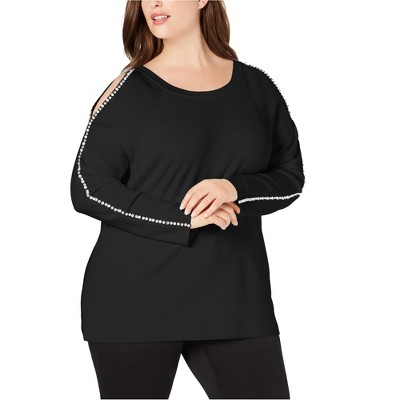 I.N.C International Concepts Womens Rhinestone Trim Pullover Sweater, Black, 3X