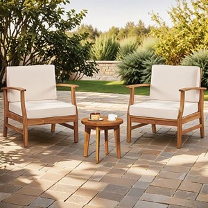 Christopher Knight Home Bennett Rustic 3 Piece Patio Acacia Wood Club Chairs with Round Accent Table - 1 of 4