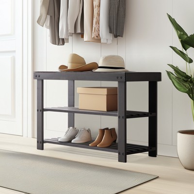 DOMETOUR 3-Tier Bamboo Shoe Rack Bench, Compact Storage Organizer, 286lb Capacity, Suitable for Entryway Bedroom Living Room Balcony