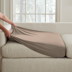 Sure Fit Hampstead Stretch Velvet Large Sectional Cushion Cover Brown: Pet Friendly, Machine Washable Slipcover - 1 of 4