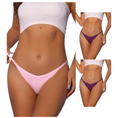 Allegra K Women's V-waisted Ruched Invisibles Breathable No Trace Thongs 3 Packs