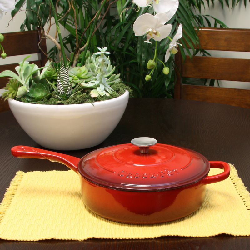 Crock Pot Artisan Enameled 3.5 Quart Cast Iron Deep Sauté Pan With Self Basting Lid in Scarlet Red, 3 of 5