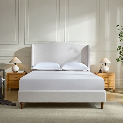 NicBex Minimalist Queen/King Size Wingback Upholstered Platform Bed Frame with 54" Tall Headboard,No Box Spring Needed,Easy Assembly,Ivory/White