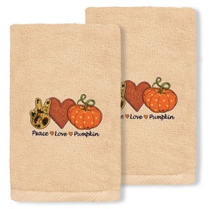 Linum Home Textiles Peace*Love*Pumpkin - Embroidered Luxury 100% Turkish Cotton Hand Towels (Set of 2) - 1 of 3