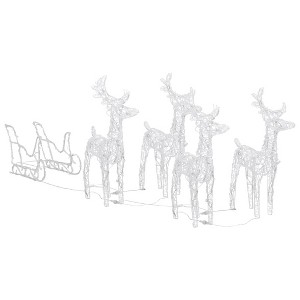 vidaXL Reindeer And Sleigh Christmas Decoration Cool White - 1 of 4