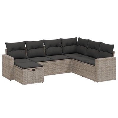 vidaXL 7 Piece Patio Sofa Set with Cushions Gray Poly Rattan - Without Table