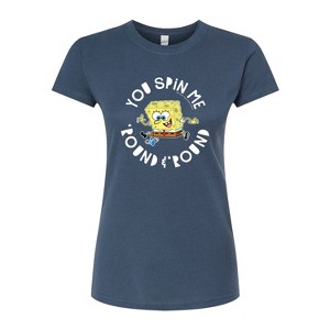 Women's SpongeBob SquarePants You Spin Me Round And Round Juniors Fitted Graphic T-Shirt - Indigo - Medium - 1 of 4