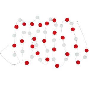 Northlight 9' Red and White Plush Snowball Christmas Garland - 1 of 3