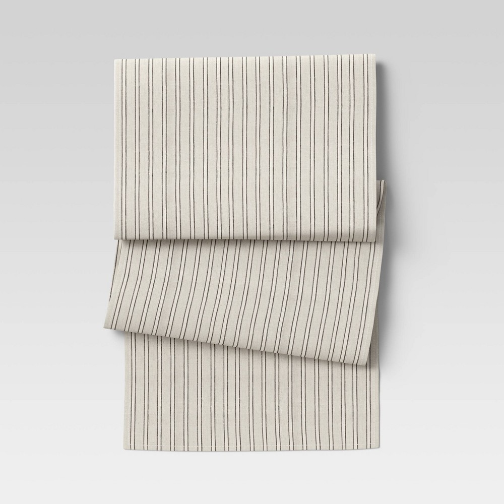 Photos - Tablecloth / Napkin 90" x 20" Cotton Striped Table Runner Natural - Threshold™