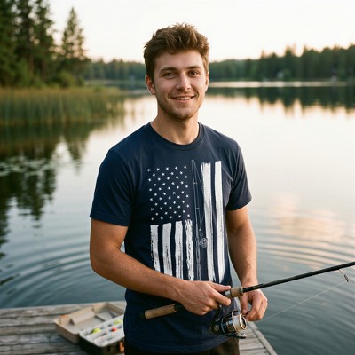Мужские футболки Crazy Dog T-Shirts, Inc. Mens Funny T Shirts USA Flag Fishing Pole Awesome American Fish Tee For Men - Crazy Dog Men's T Shirt For Fourth Of July Navy L — фото 3