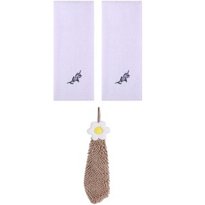 REGALWOVEN 3 Pcs Bathroom Home Decor Cotton Soft Absorbent Floral Hand Towel - 1 of 4