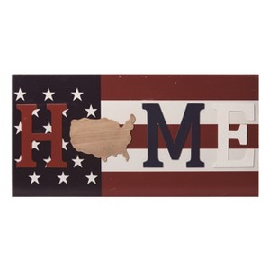Transpac Wood 23.63" Multicolor Spring HOME Flag Decor Block - 1 of 2