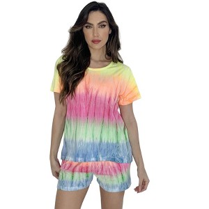 Just Love Womens Tie Dye Rainbow Shorts Set  Vibrant, Comfy Short Sleeve Sleepwear - 1 of 3