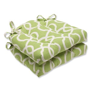 Green Lattice Damask Reversible Chair Pad (Set Of 2) (16"X15.5") - Pillow Perfect: Weather-Resistant, Tufted with Ties - 1 of 2