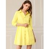 INSPIRE CHIC Women's 3/4 Sleeve Button Front Solid Color Flare Mini Shirt Dress - 3 of 4