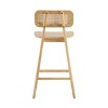 Set of 4 Rubberwood Bar Stools with Curved Wood Seat and Rattan Backrest,Wood Bar Chairs for Home Bar or Breakfast Counter-Baofuwish - 3 of 4