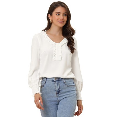 Allegra K Women's Ruffle V Neck Peplum Long Sleeve Casual Office Tops