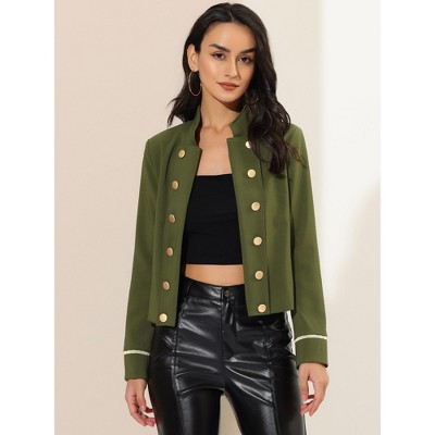 INSPIRE CHIC Women's Vintage Steampunk Open Front Button Decor Casual Jacket Small Army Green — фото 3
