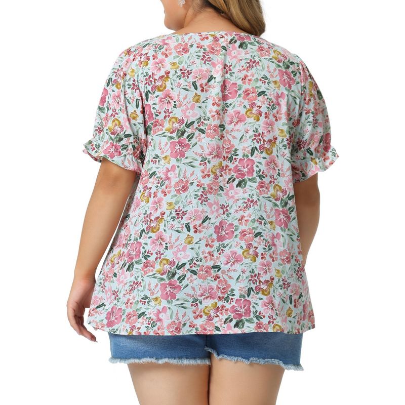 Agnes Orinda Women's Plus Size V Neck Ruffle Sleeve Floral Summer Casual Blouses, 4 of 6