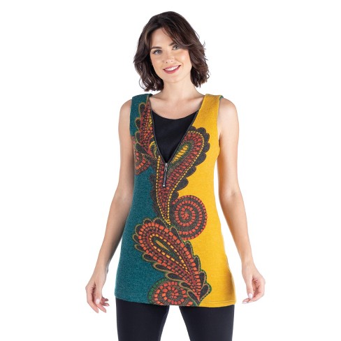 24seven Comfort Apparel Women's Paisley Fall Tunic Top-Multicolor-S