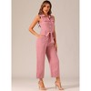 Allegra K Women's Button Down Collared Wide Leg Tie-Waist Sleeveless Cargo Jumpsuits - 3 of 4