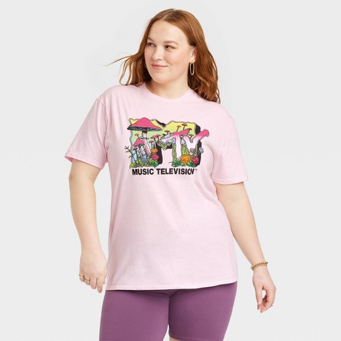 Women s Mtv Mushroom Short Sleeve Graphic T shirt Pink 1x Target