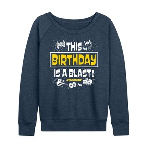 Women's - Star Wars - This Birthday Is A Blast Lightweight French Terry Wide Neck Long Sleeve Shirt - 1 of 4