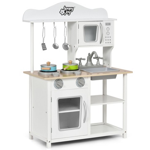 Costway Wood Kitchen Toy Kids Cooking Pretend Play Setw/Utensils, Sounds &  Wordpad White TY326396 - The Home Depot