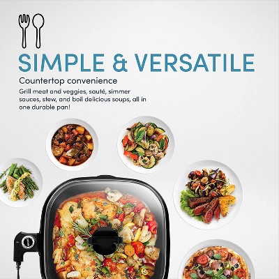 Aroma Black 4Qt 3-in-1 Electric Indoor Grill with Glass Lid