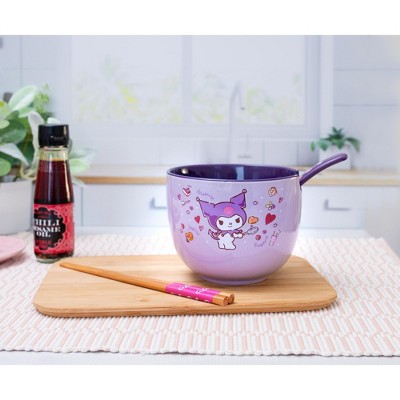 Kuromi Purple Ceramic Halloween Soup Bowl Set with Spoon and Chopsticks