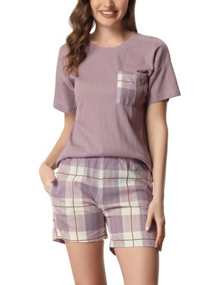 cheibear Couples' Short Sleeve T-Shirt with Shorts Pajama Sets