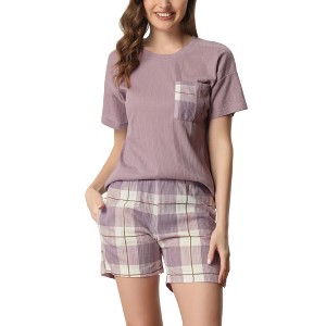 cheibear Couples' Short Sleeve T-Shirt with Shorts Pajama Sets - 1 of 4