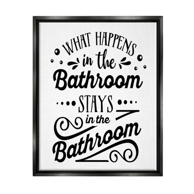 Stupell Industries What Happens In Bathroom Framed Floater Canvas Wall Art