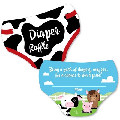 Big Dot of Happiness Farm Animals - Diaper Shaped Raffle Ticket Inserts - Barnyard Baby Shower Activities - Diaper Raffle Game - Set of 24