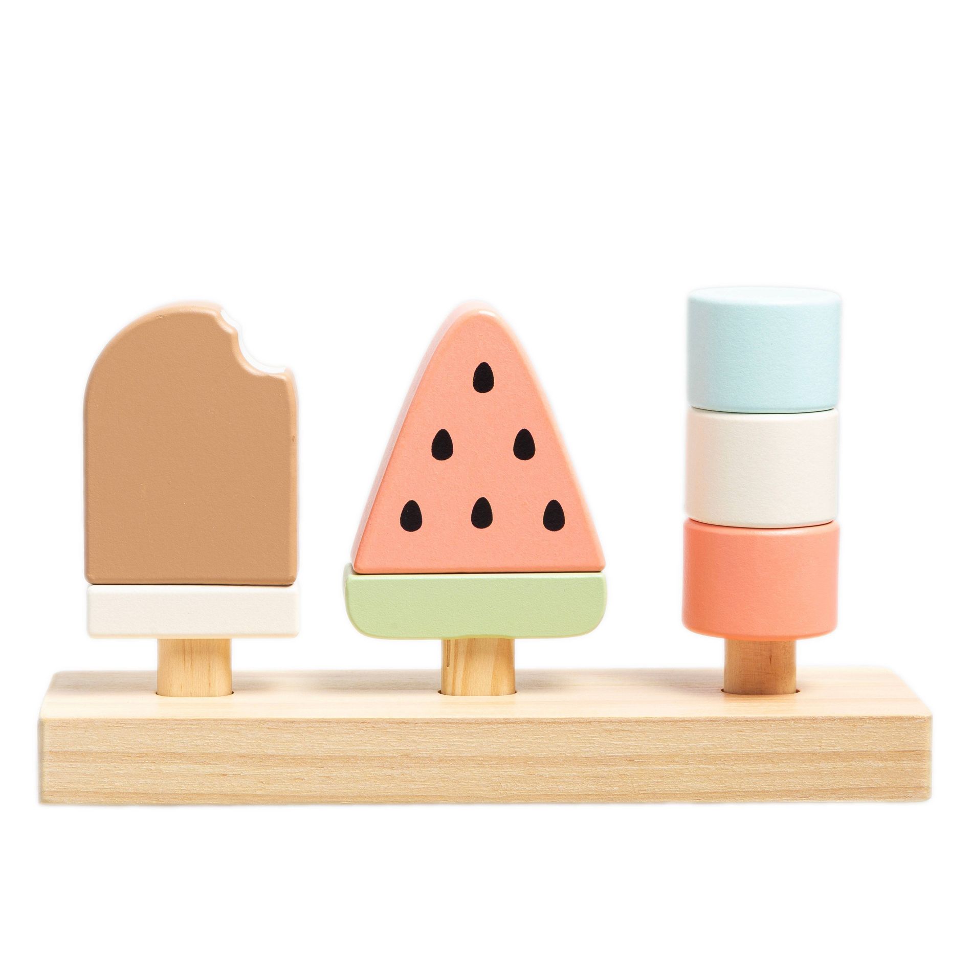 Pearhead Wooden Ice Cream Stacking Toy Montessori Dessert Play Food Set - 4pc