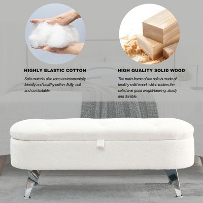 3.8ft Storage Ottoman Bench, Upholstered End Of Bed Ottoman Bench With Storage And Seating: White, Bicast Leather, Animal Print
