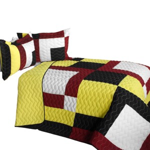 Slickblue Handmade Full/Queen Quilt Set, Vermicelli Quilting, Quilt & 2 Shams, 5 Geometric Patchwork, 3-Piece - 1 of 4