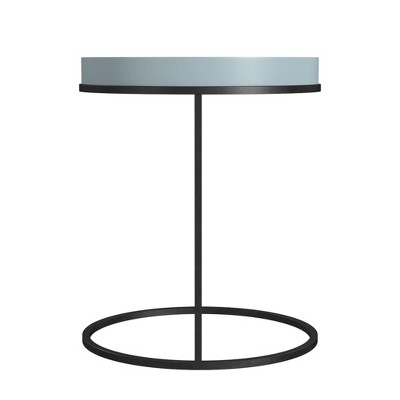 Powder Blue Round Wood and Metal Accent Table